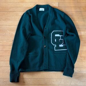 Dark Green Men's Letterman Cardigan Sweater